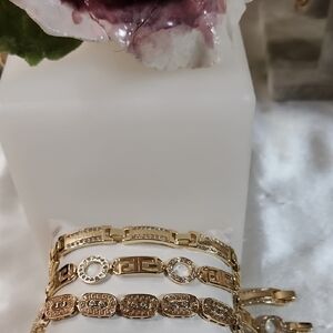 Set Of 3 Chic 14k Gold Filled Greek Key Bracelet Set